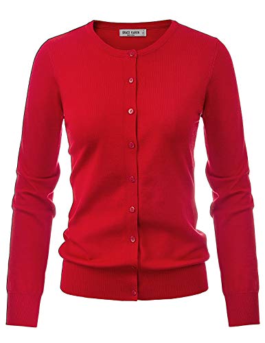 Women's Classic Long Sleeve Knit Cardigan in Red
