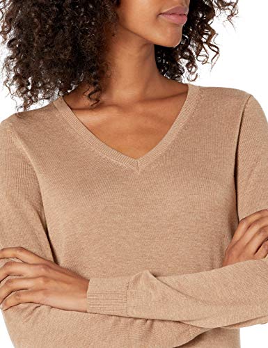 Women's Plus Size Long Sleeve V-Neck Sweater, Camel