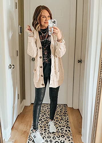 PRETTYGARDEN Beige Cable Knit Chunky Cardigan Sweater