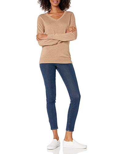 Women's Plus Size Long Sleeve V-Neck Sweater, Camel