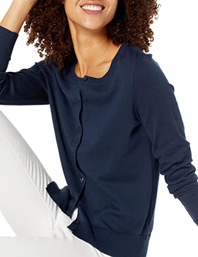 Navy Lightweight Crewneck Cardigan Sweater Women's Plus Size