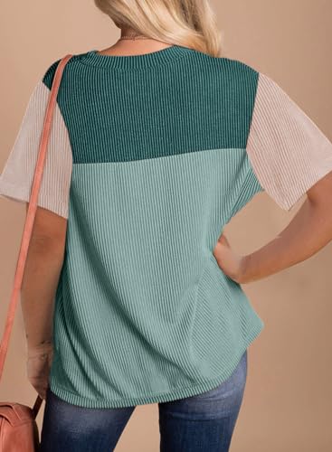 Dokotoo Color Block Short Top Blouse Green Medium