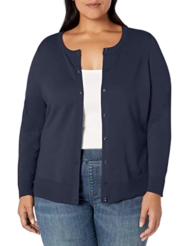 Navy Lightweight Crewneck Cardigan Sweater Women's Plus Size
