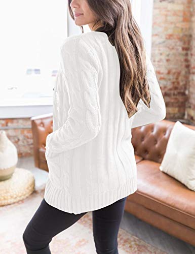 MEROKEETY Women's Fall Cable Knit Cardigan White