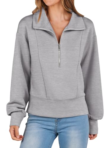 ANRABESS Women's Half Zip Cropped Sweatshirt - Light Grey