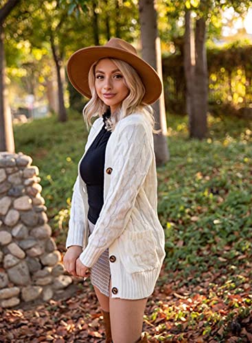 MEROKEETY Women's Fall Cable Knit Cardigan White