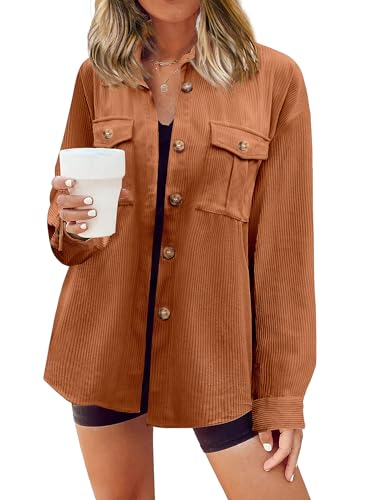 Beyove Women's Oversized Corduroy Button Down Shirt