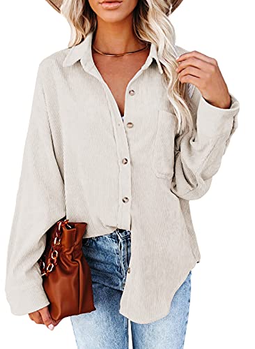 Beige Corduroy Button-Down Long Sleeve Shirt