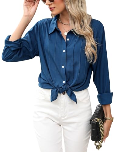 Blooming Jelly Women's V Neck Linen Button Down Blouse