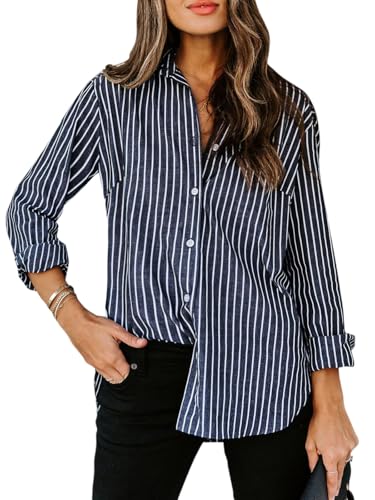 Women's Long Sleeve Striped Button-Down Shirt - Deep Gray