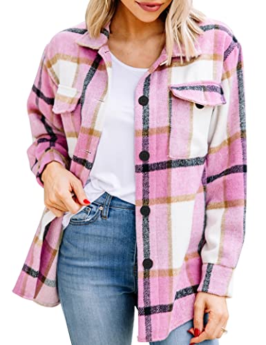 Trendy Pink Plaid Flannel Shacket for Women