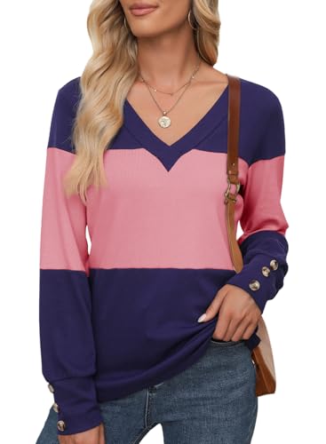 Dokotoo Women's V Neck Long Sleeve Casual Tops