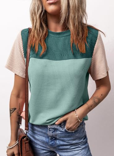 Dokotoo Color Block Short Top Blouse Green Medium