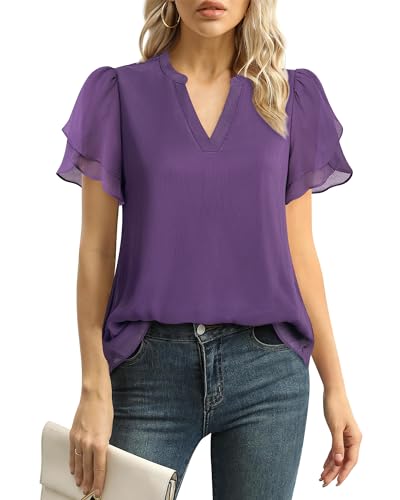 Lotusmile Women's Puff Sleeve Dressy Blouse - Purple