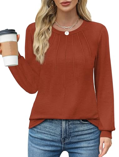 WIHOLL Women's Pleated Long Sleeve Fall Top