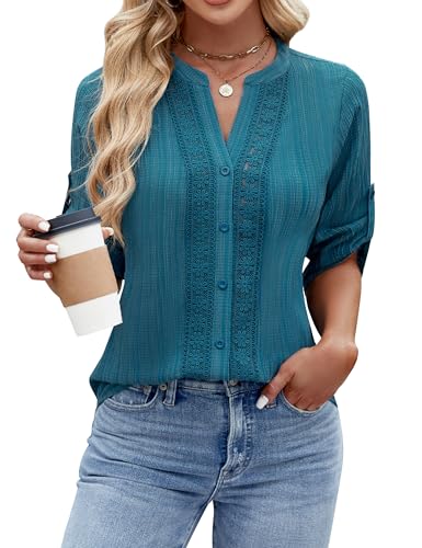 Blooming Jelly Women's Lace Blouse - Blue Green