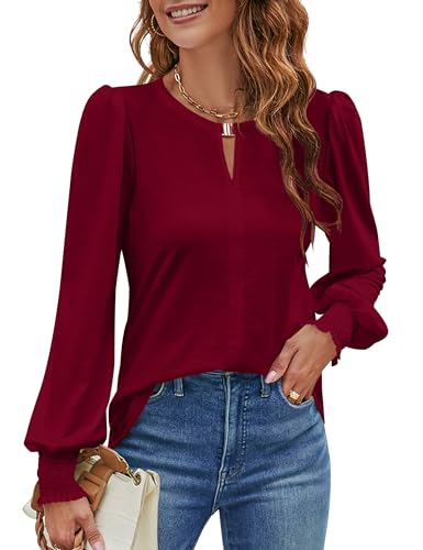 Trendy Wine Red Long Sleeve Casual Top
