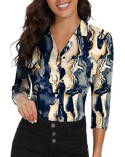 Soneven Women's 3/4 Sleeve V Neck Golf Blouse