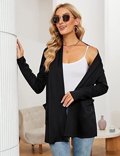 Women's Lightweight Black Open Front Cardigan with Pockets