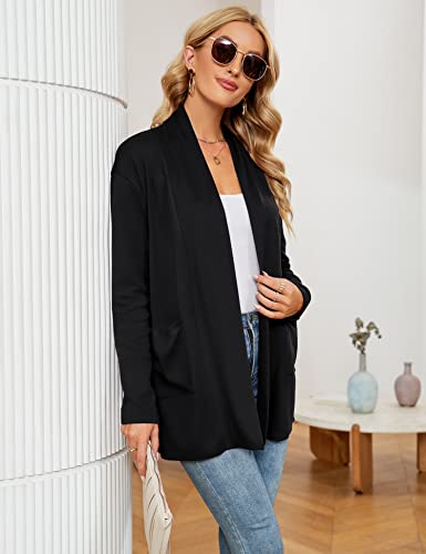 Women's Lightweight Black Open Front Cardigan with Pockets