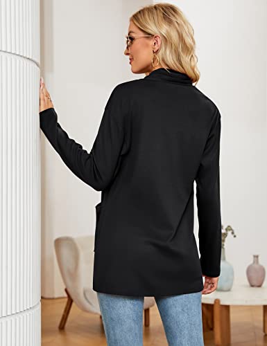 Women's Lightweight Black Open Front Cardigan with Pockets