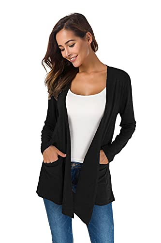 TownCat Women's Loose Casual Long Sleeve Cardigan (Black)