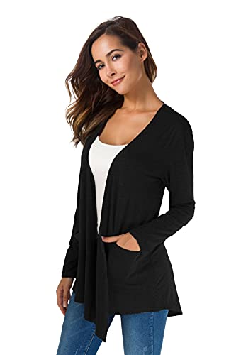 TownCat Women's Loose Casual Long Sleeve Cardigan (Black)