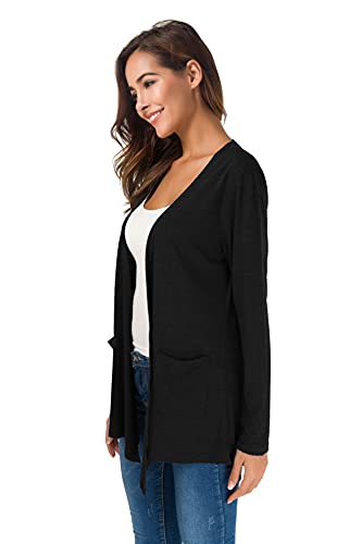 TownCat Women's Loose Casual Long Sleeve Cardigan (Black)