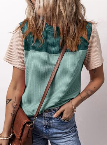 Dokotoo Color Block Short Top Blouse Green Medium