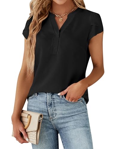 Elegant Black Chiffon Cap Sleeve Work Blouse