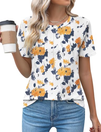 Kistore Women's Yellow Floral Short Sleeve Blouse