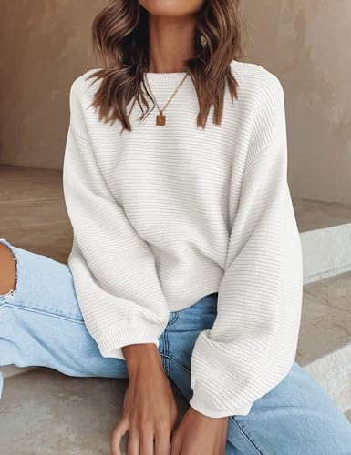 ZESICA Women's 2024 Crew Neck Ribbed Knit Sweater