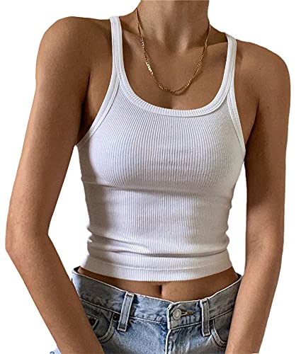 Women's White Ribbed Tank Top | Form Fitting