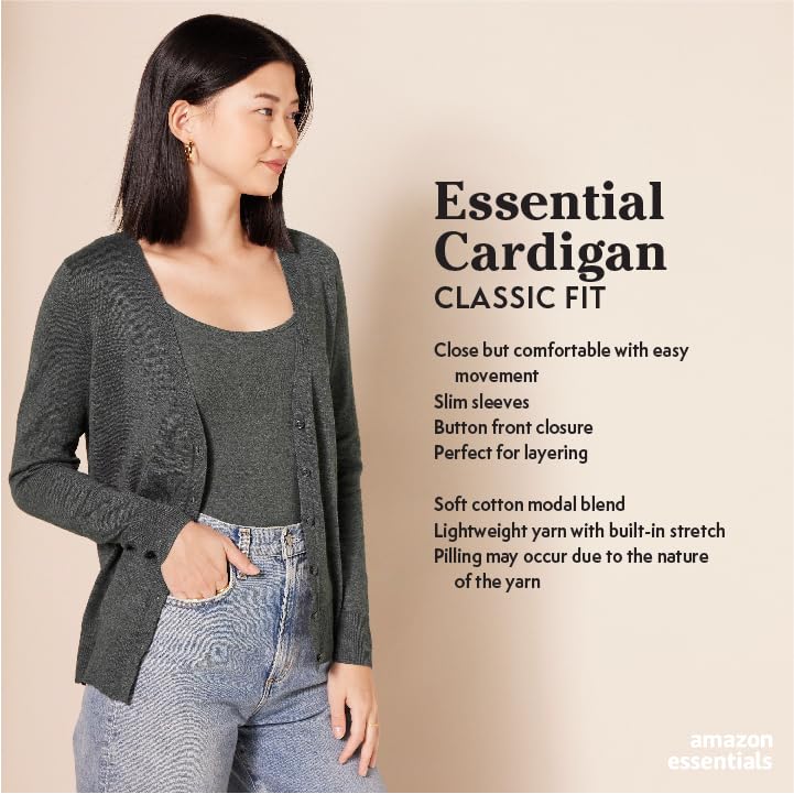 Women's Lightweight V-Neck Cardigan Sweater (Plus Size) Charcoal