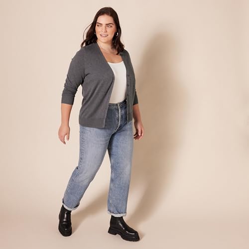 Women's Lightweight V-Neck Cardigan Sweater (Plus Size) Charcoal