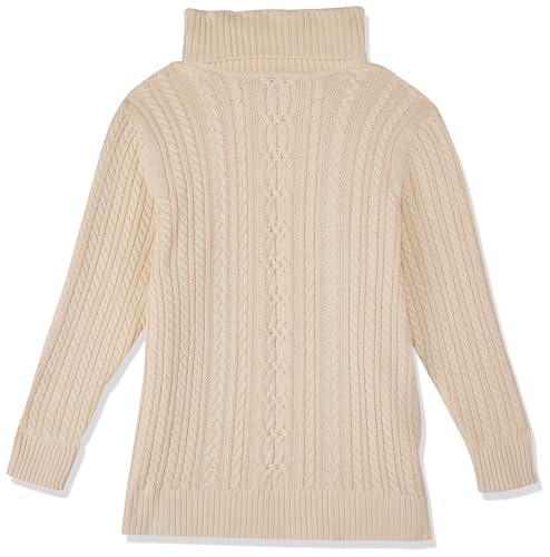 Cream Fisherman Cable Turtleneck Sweater in Plus Size