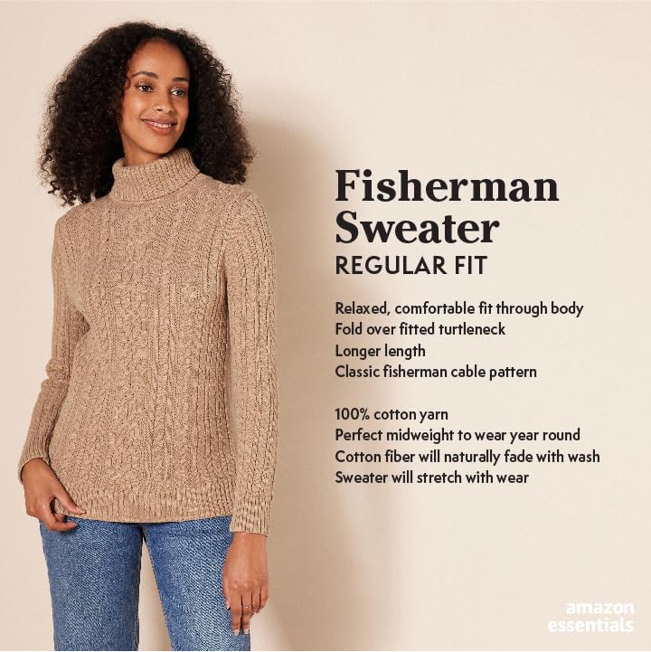Cream Fisherman Cable Turtleneck Sweater in Plus Size
