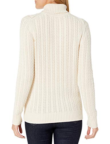 Cream Fisherman Cable Turtleneck Sweater in Plus Size