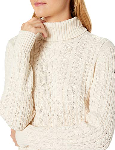 Cream Fisherman Cable Turtleneck Sweater in Plus Size