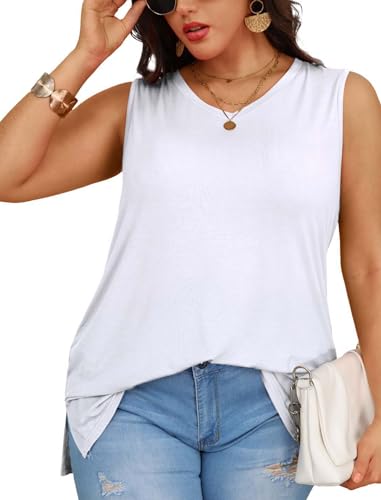 White V-Neck Tank Top for Women, Size 3X