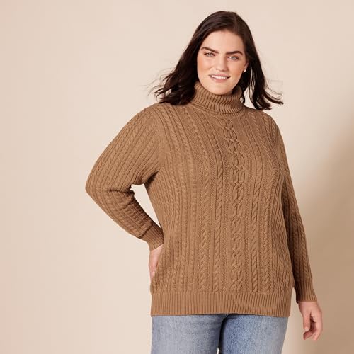 Cream Fisherman Cable Turtleneck Sweater in Plus Size