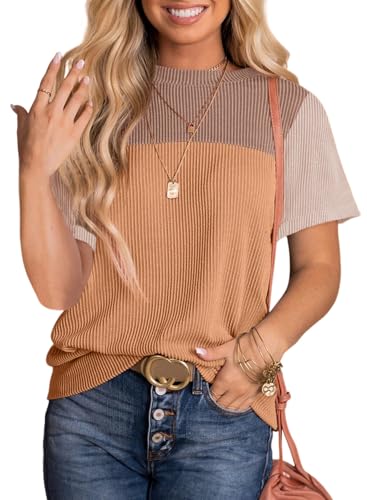 Dokotoo Color Block Crewneck Cute Blouse Resort Top