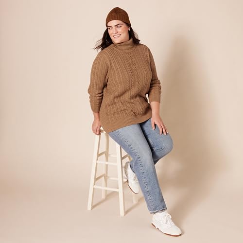 Cream Fisherman Cable Turtleneck Sweater in Plus Size