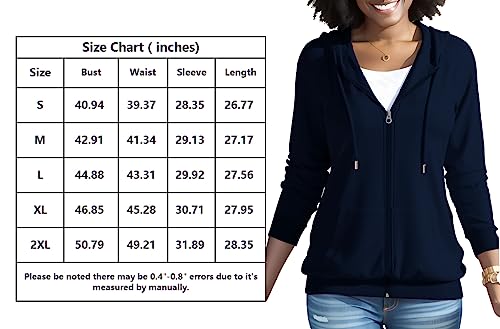 Women's Oversized Zip Up Hoodie with Pockets, Navy Blue