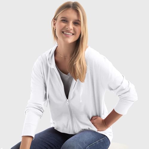Hanes White Slub Jersey Fashion Hoodie for Women