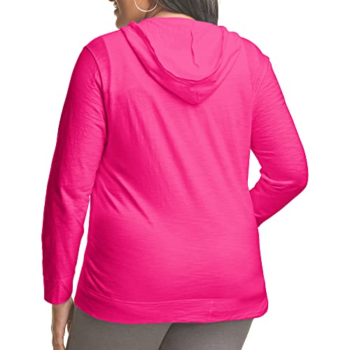 Slub-cotton Full-zip Lightweight Womens Hoodie, Amaranth, 3X