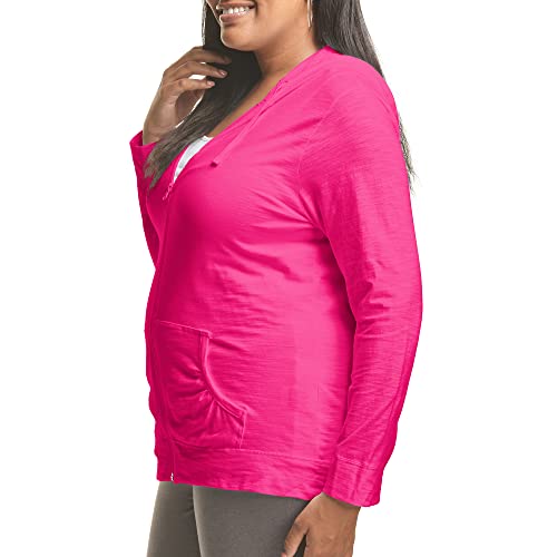 Slub-cotton Full-zip Lightweight Womens Hoodie, Amaranth, 3X