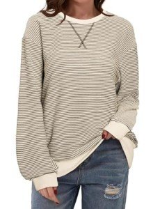 SHEWIN Women's Fall Hooded Sweatshirt - Apricot Stripe