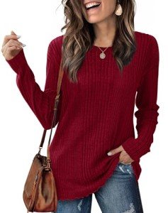XIEERDUO Women's Lightweight Burgundy Long Sleeve Tunic