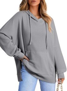 Oversized Gray Waffle Knit Hoodie for Women